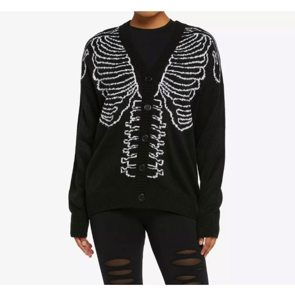 Social Collision Skeleton Rib Cage Cardigan Black White Goth Sweater 2X